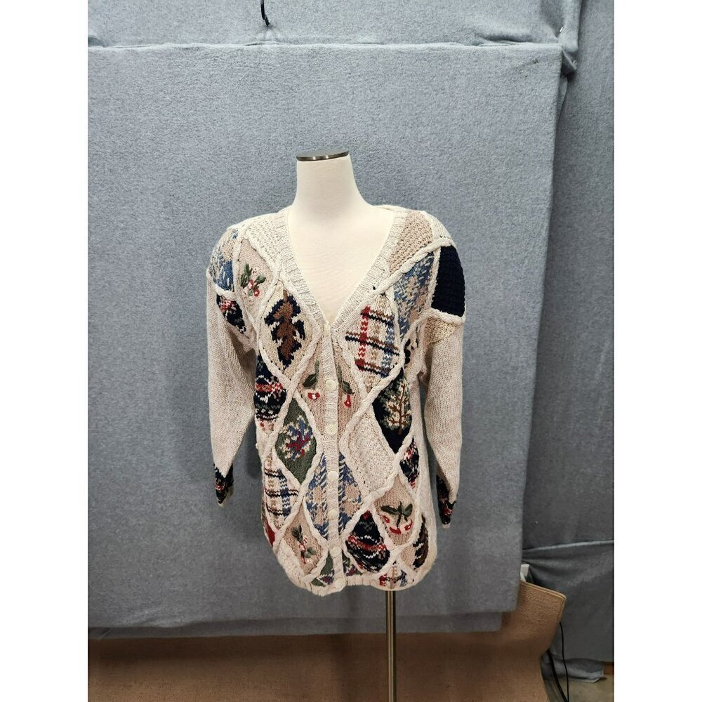 Vintage‎ Garland Knitwear Womens Patchwork Cardigan Sweater With Shoulder Pads